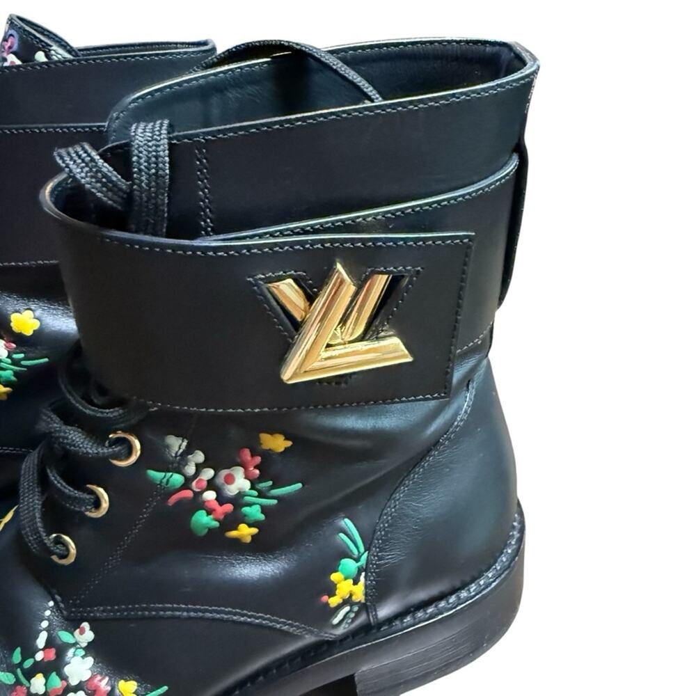 LOUIS VUITTON Wonderland Floral Ranger Leather Boots Gold LV Buckle EU 38 U8 - Picture 7 of 13